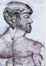 Drawing man without shirt bearded strong furry Royalty Free Stock Photo