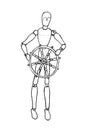 Drawing Of Mannequin Standing At Wheel Of Ship Royalty Free Stock Photo