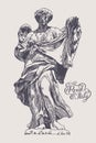 Drawing of marble statue of angel from the Sant'Angelo Bridge in Royalty Free Stock Photo