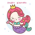 Drawing Mermaid cartoon Little princess fairy happy birthday party kawaii fish animal holding magic wand