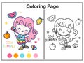 Drawing Mermaid coloring page cartoon little princess with ice cream and tropical fruit party vector kawaii fish animal