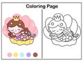 Drawing Mermaid coloring page cartoon little princess sleep on shell sweet dream kawaii fish animal