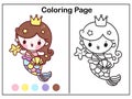 Drawing Mermaid coloring page cartoon little princess vector kawaii with starfish animal