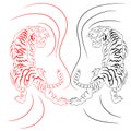 Drawing metaphor, two fighting tigers evil red and black, cart Royalty Free Stock Photo