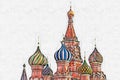 Drawing of Moscow. St.Basil Cathedral, pencil and watercolor sketch Royalty Free Stock Photo