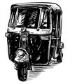 Drawing of motorcycle tricycle in India show isolate