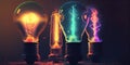 Drawing multicolored vintage light bulbs set Generative AI
