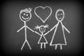 Drawing of muslim family with chalk on blackboard Royalty Free Stock Photo