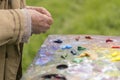 Drawing with oil paints on the nature. Wonderful hobby Royalty Free Stock Photo