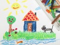 Drawing oil pastels Royalty Free Stock Photo