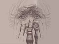 A drawing of an old face is about dementia Royalty Free Stock Photo