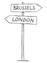 Drawing of Old Two Directional Arrow Road Sign With London and Brussels Texts