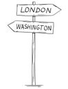 Drawing of Old Two Directional Arrow Road Sign With London and Washington Texts