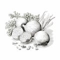 Drawing Of Onions And Parsley