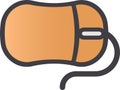 The drawing of a orange computer mouse, a small hardware input device used by hand. Illustration, vector or cartoon.