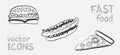 drawing outline fast food icons set