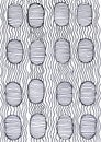 Drawing of ovals and wavy lines in black ink on white paper Royalty Free Stock Photo