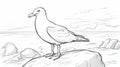 Realistic Seagull Coloring Page On Rocks With Desert Background