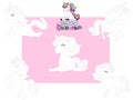 Drawing and Paint Cute Unicorns Cartoon Set. Educational Game for Kids. Vector illustration With Cartoon Happy Animal Royalty Free Stock Photo