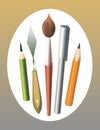 Drawing and paint tools, pencils and brushes isolated on a white background Royalty Free Stock Photo