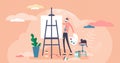 Drawing or painting concept, flat tiny person vector illustration