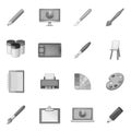 Drawing and painting tool icons set monochrome Royalty Free Stock Photo