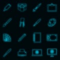 Drawing and painting tool icons set vector neon Royalty Free Stock Photo