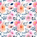 watercolor floral pattern with blue leaves