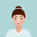 Drawing perforation lines on young pretty woman`s face for plastic surgery. vector illustration. medical face lift anti Royalty Free Stock Photo