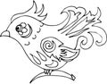 Drawing picture isolate, decorative rooster in folk ethnic style, pattern, sketch, hand drawn