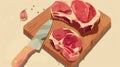 A drawing of a piece of meat and knife on top of wood, AI Royalty Free Stock Photo