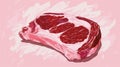 A drawing of a piece of meat on top of pink background, AI