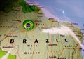 Drawing pin flag of Brazil on the map Royalty Free Stock Photo