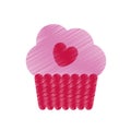 drawing pink cup cake heart tasty celebration valentine day