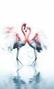 Drawing of pink flamingos dancing and in love, idea for invitation, vertical format Royalty Free Stock Photo