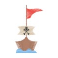 drawing pirate boat sail flag bone and skull sea