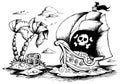 Drawing of pirate ship 1 Royalty Free Stock Photo
