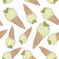 Drawing of pistachio ice cream in a waffle Cup Royalty Free Stock Photo