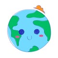 A drawing of a planet with two eyes and a hat on it. Doodle cute character of the earth. Royalty Free Stock Photo