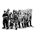 Drawing of the police is protecting from protesters in America