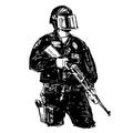 Drawing of the police stand alone in America