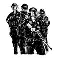 Drawing Police are standing to waiting the protesters in America