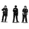 Drawing of 3 policeman are standing and protecting