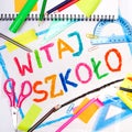 Drawing of the Polish words `Welcome back to school` Royalty Free Stock Photo