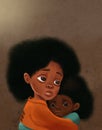 Drawing portrait of black african mother and child, ethnic family Royalty Free Stock Photo
