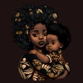 Drawing portrait of black african mother and child, ethnic family Royalty Free Stock Photo