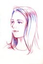 Drawing portrait of young woman. Female face. Sketch of beautiful girl. Royalty Free Stock Photo