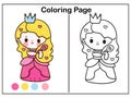 Drawing princess coloring page cartoon little child brush her hair daily routine kawaii vector