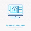 Drawing program opened on computer thin line icon