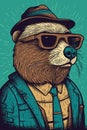 A drawing of a raccoon wearing sunglasses and a hat, AI